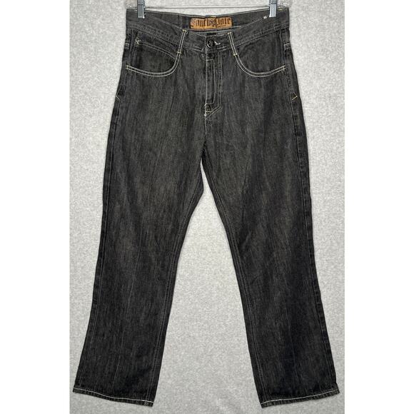 Southpole Premium jeans Y2K Embroidered pocket black denim hip hop wide leg 34 - Picture 3 of 12